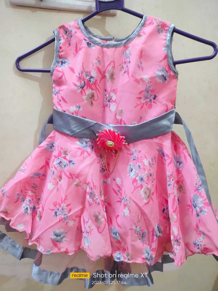 Pink Carrot Colour Frock For 1.5 - 2.5 Year
