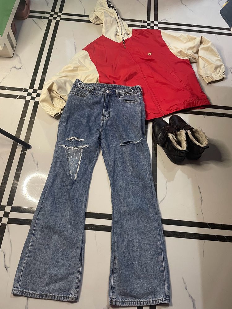 Denim Jeans With Red Beautiful Jecket Nd Boots