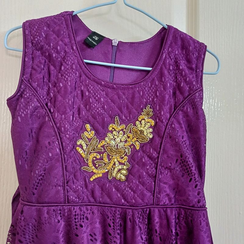 Festive Purple Ethnic Party Gown for 6-9 Yr Girls