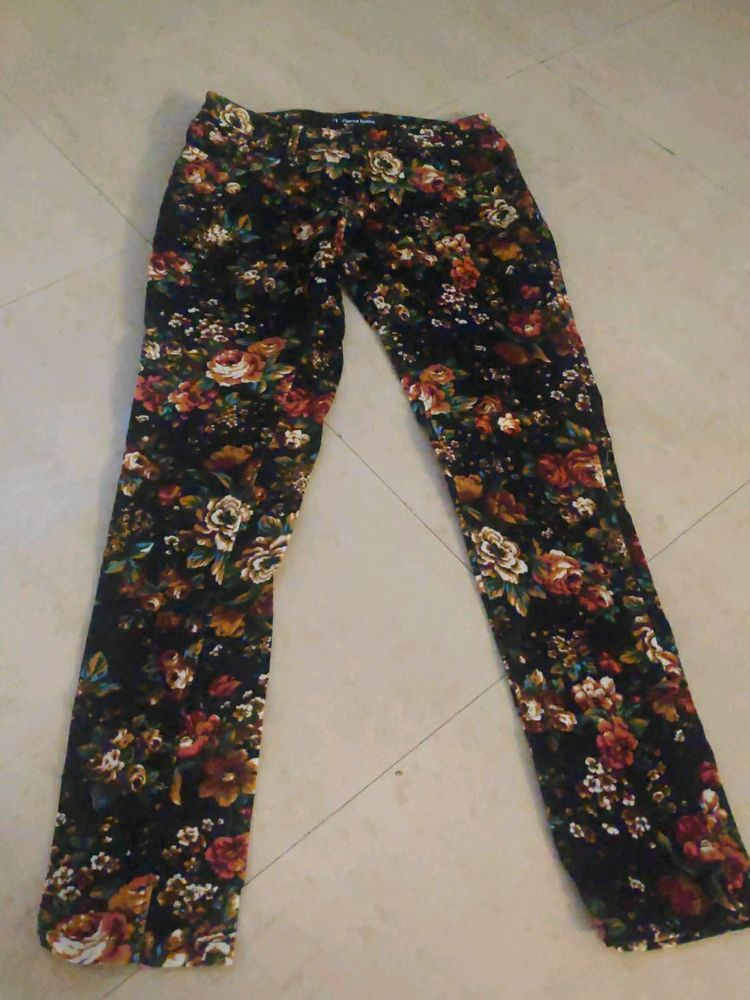 black trouser with multicolur flowr