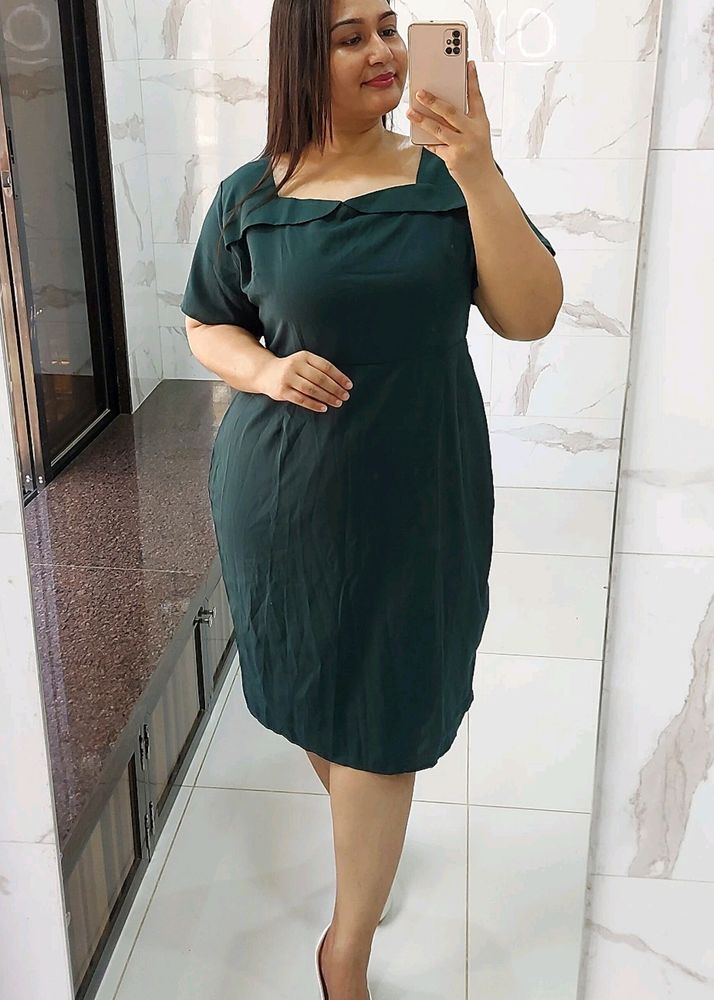 bottle green stright fit bodycon dress