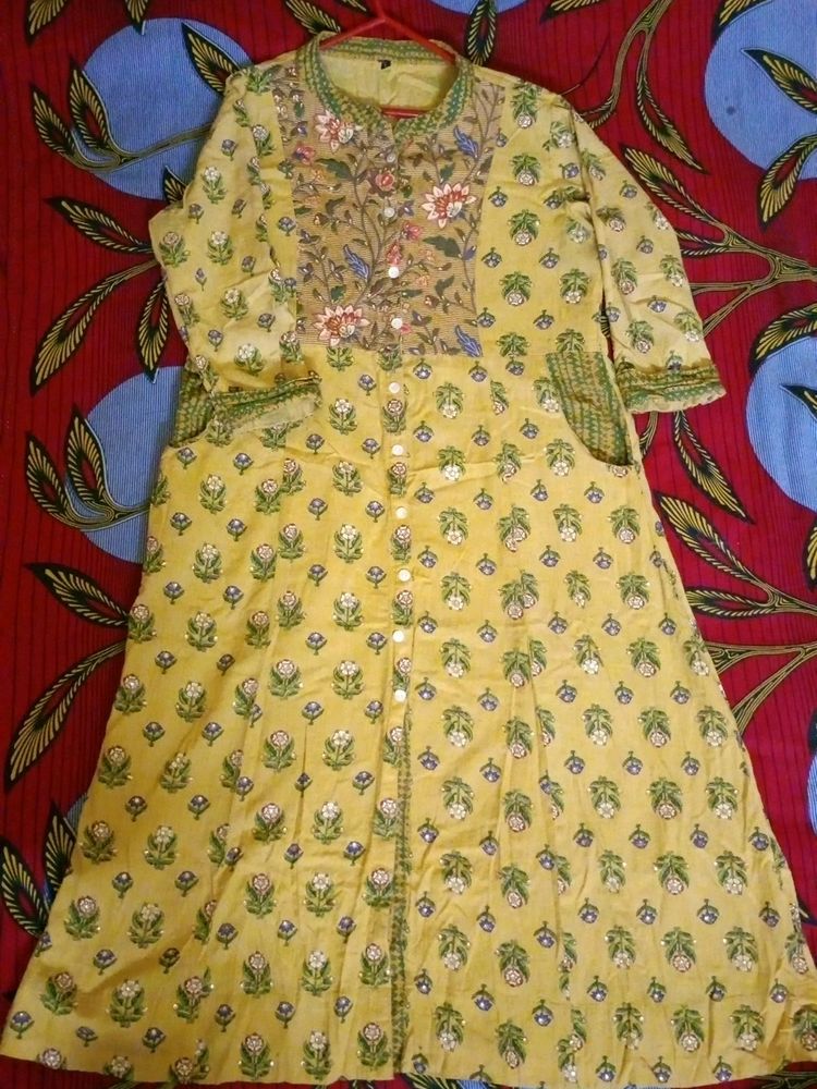 A-line Yellow Kurti For Women