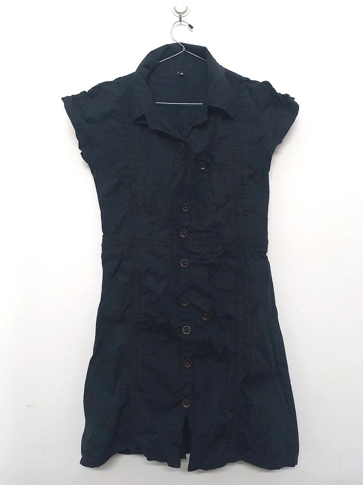 Black Knee-lenght Dress With Buttons| Size:XL