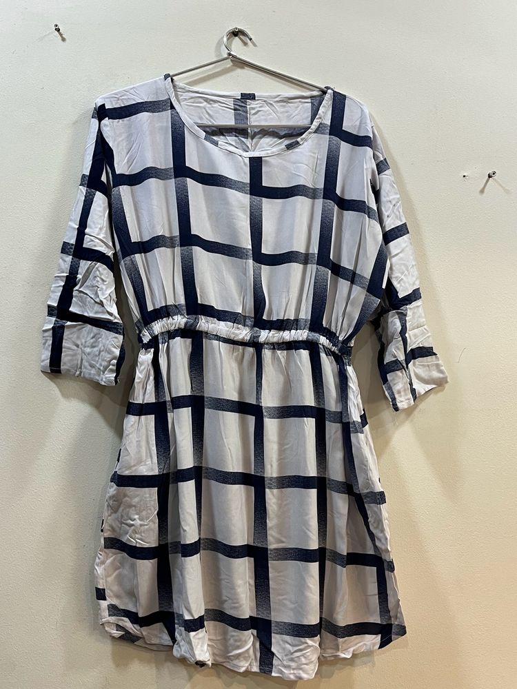 Checkered Blue White Dress