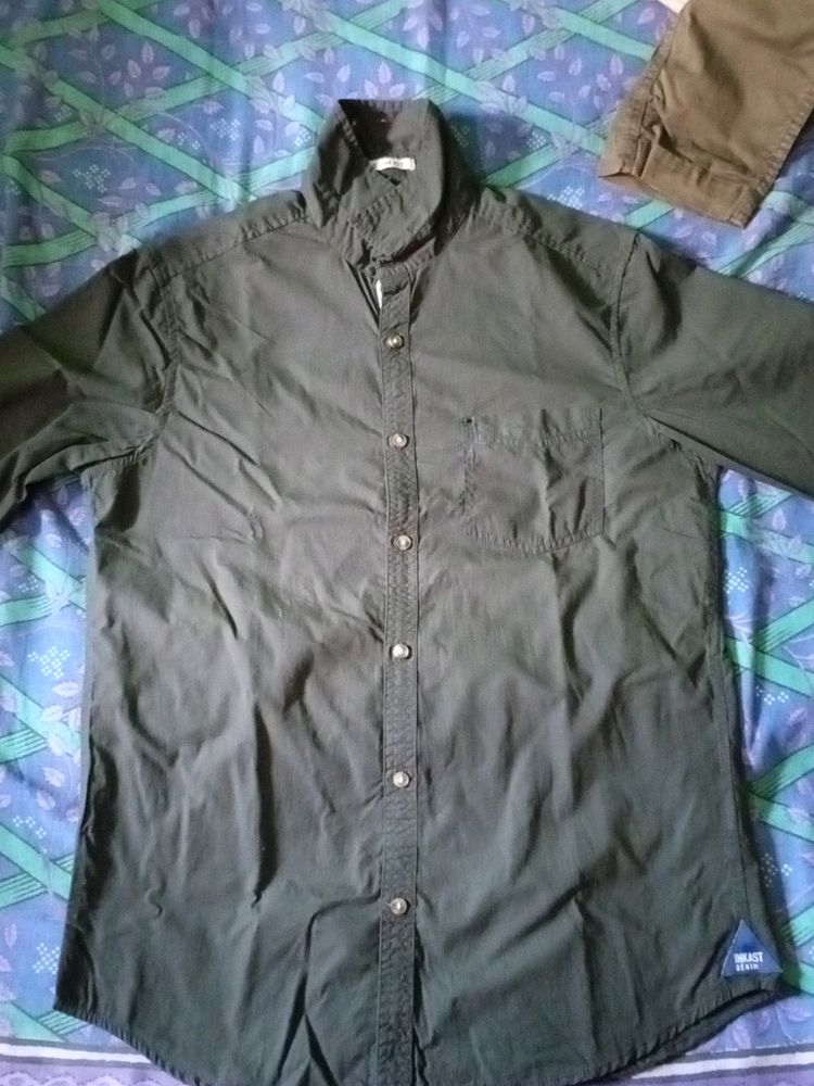 Denim dark olive green casual shirt