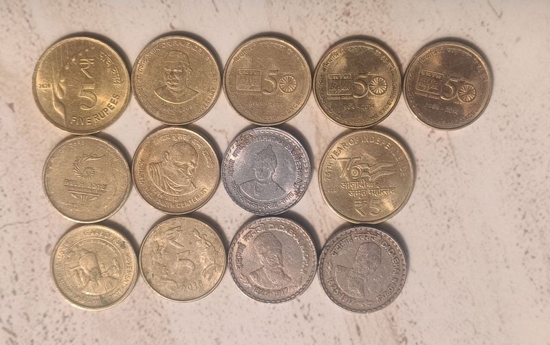 5 Rupee Indian Coins Collectables 14 Pieces