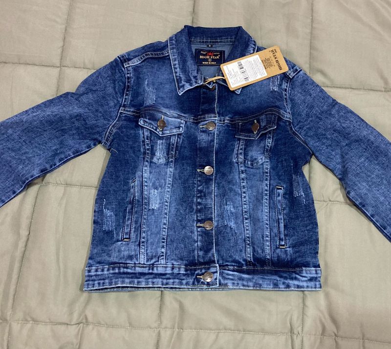 High StarWashed Button-Front Denim Jacket with Sli