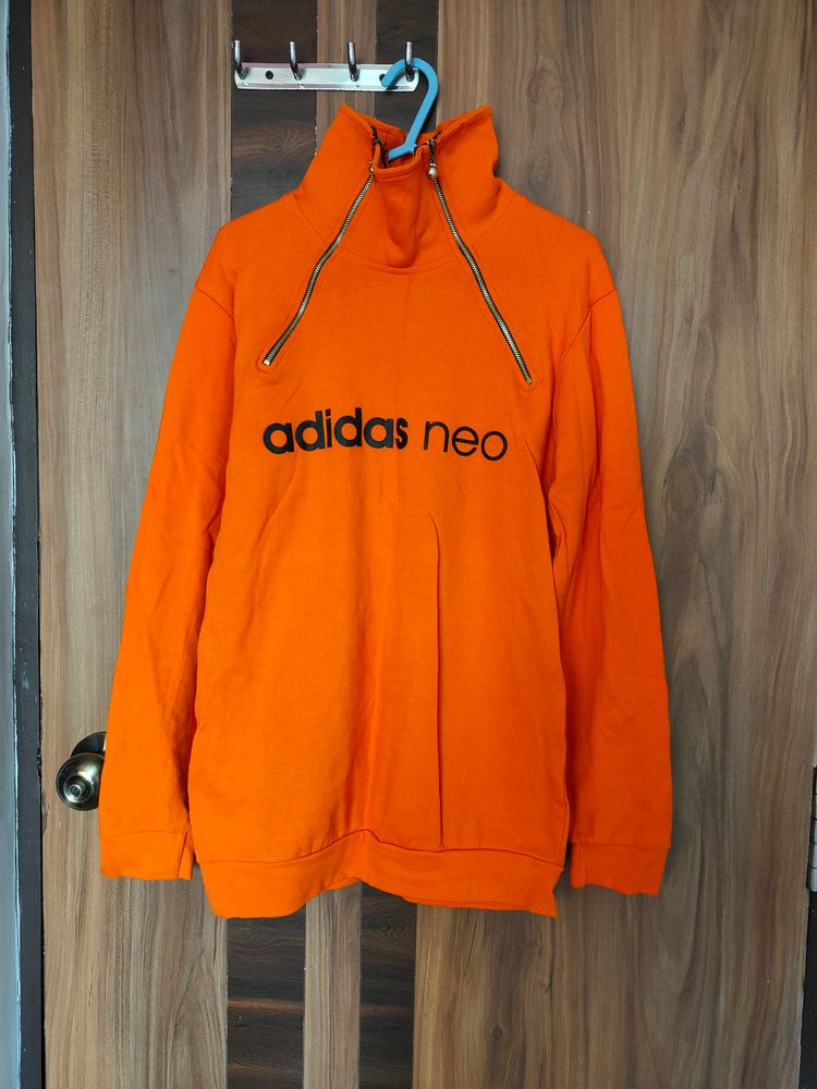 Neon Orange High Neck Sweatshirt(Unisex)