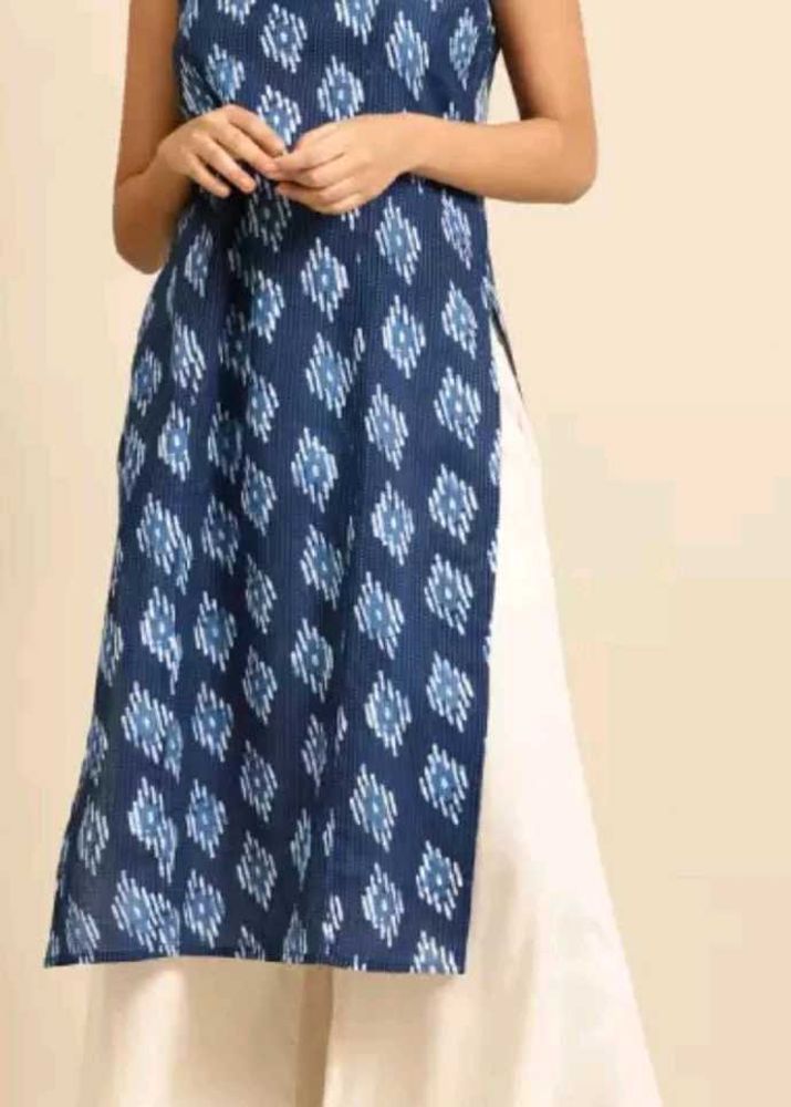 Blue and white geometric print kurta