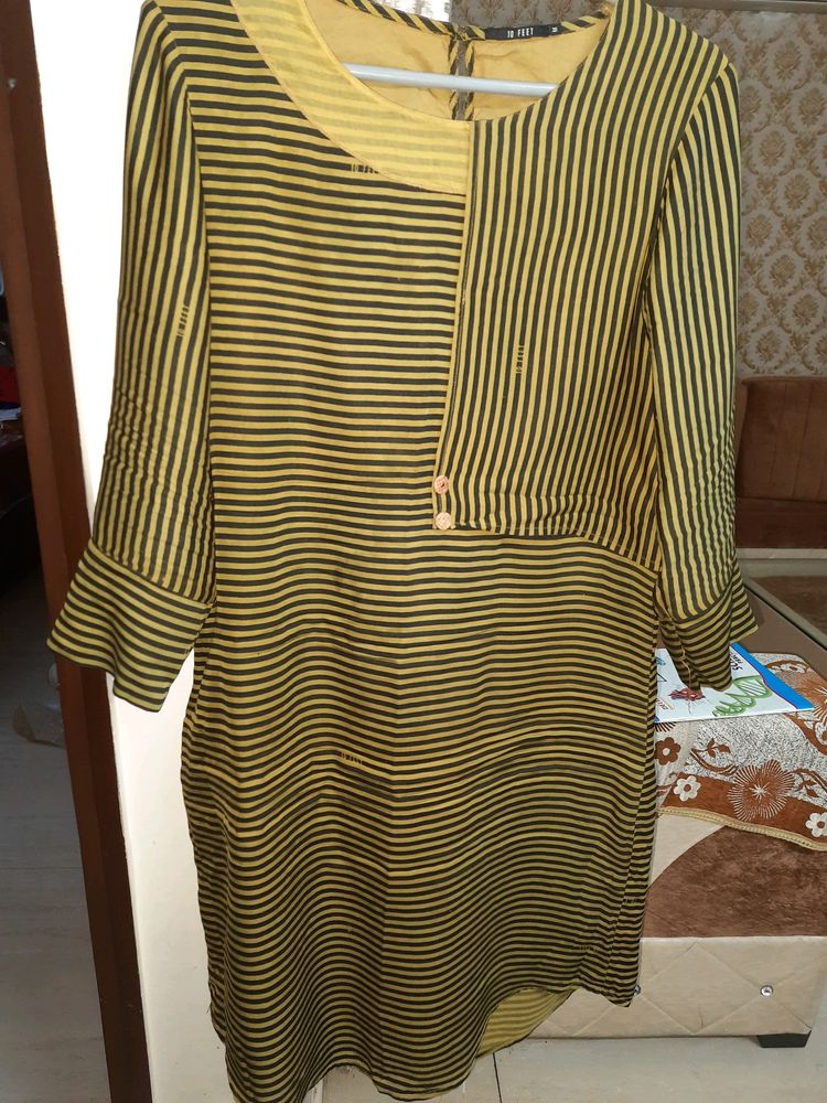 Yellow Stripes  Fited Kurti