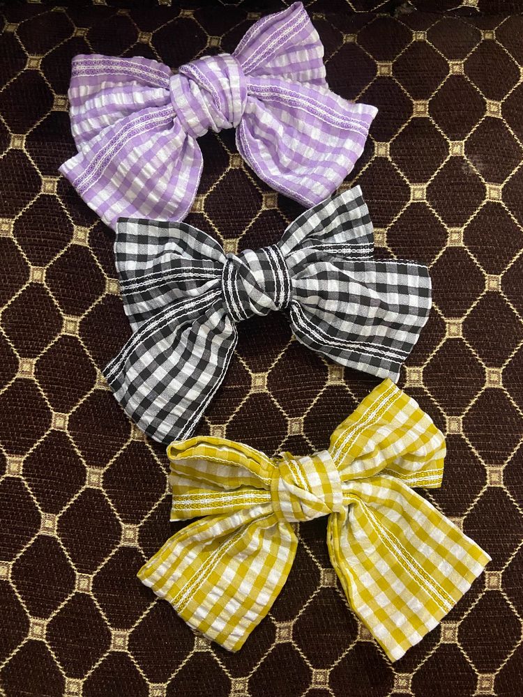 Gingham Big Size Hair Bow Pack Of 3