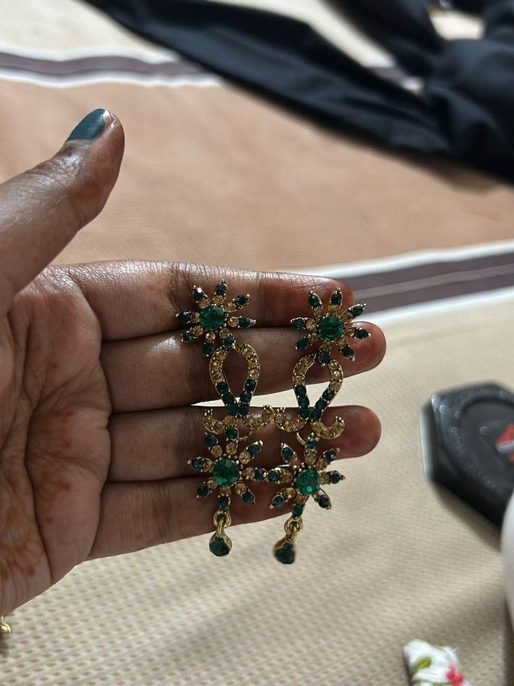 Beautiful Green And Golden Earrings