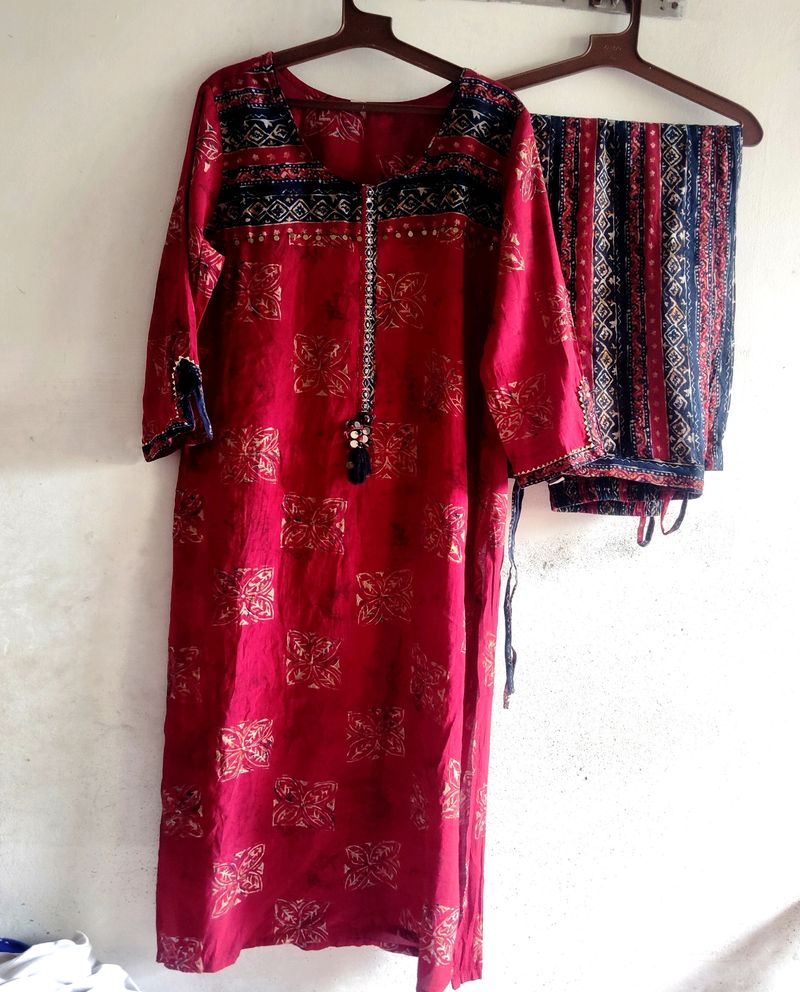 Beautiful Printed Maroon Kurta Set Size Issue