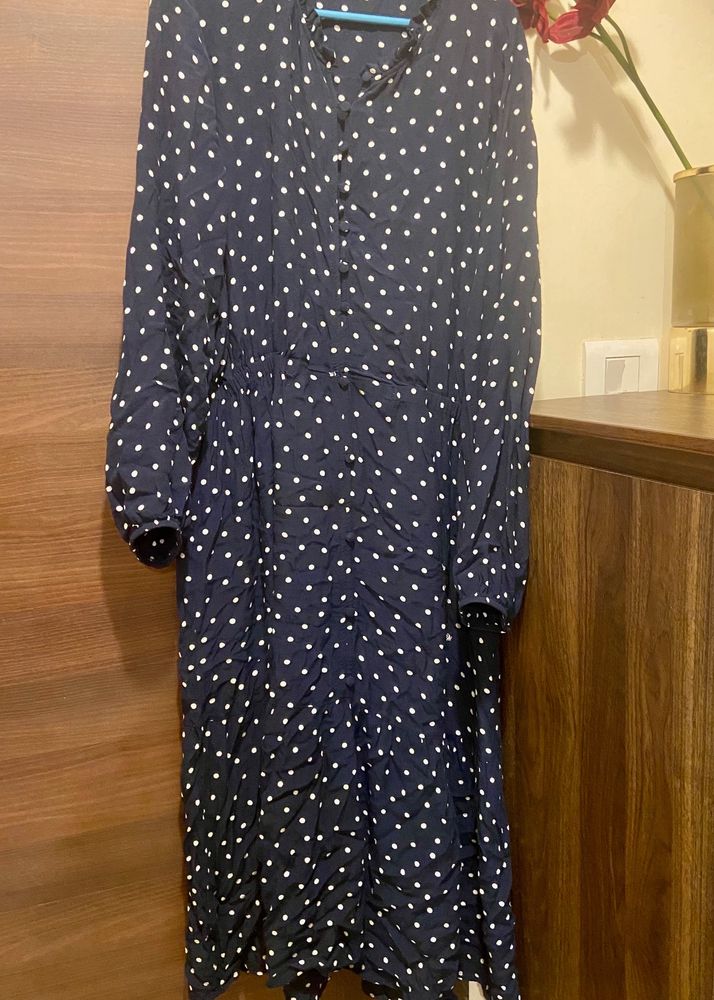 M&S Midnight blue polka Dots MIDI dress