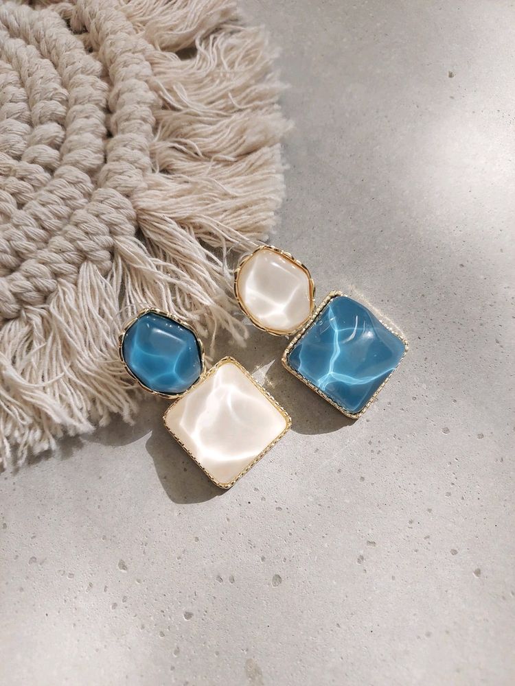 Sparkling Geometric Resin Square Drop Earrings