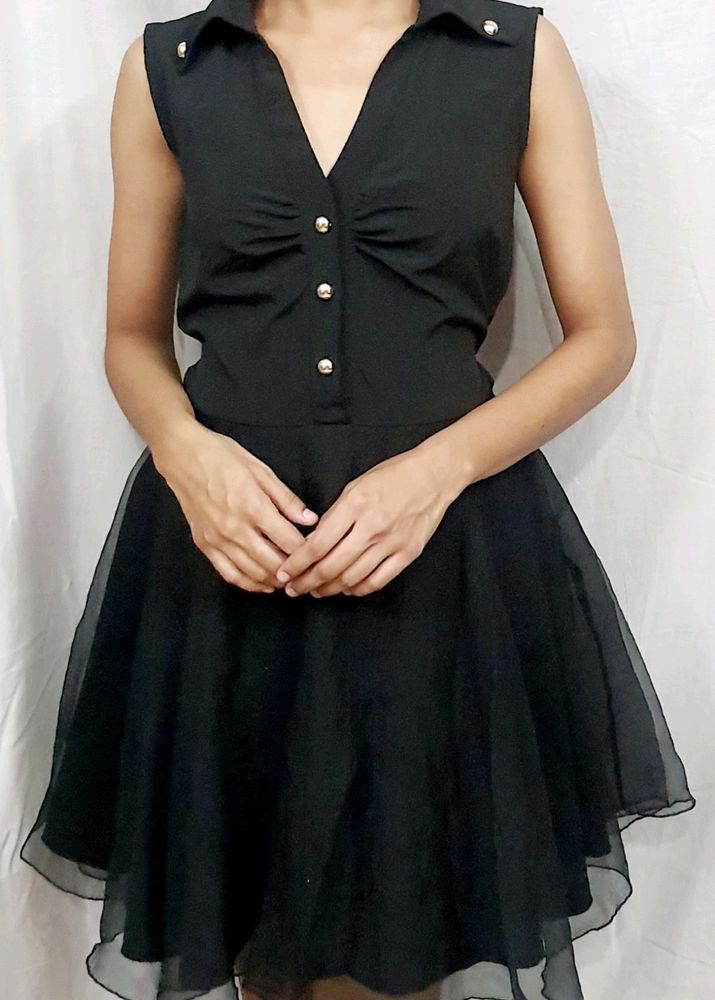 Elegant Black Sleeveless Fit and Flare Dress