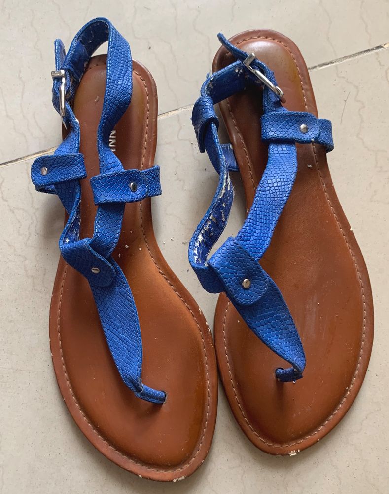 Blue Leather Slippers