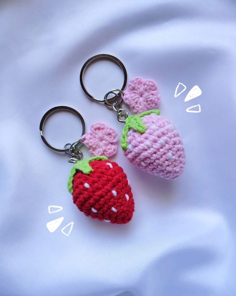 Crochet Strawberry Keychain