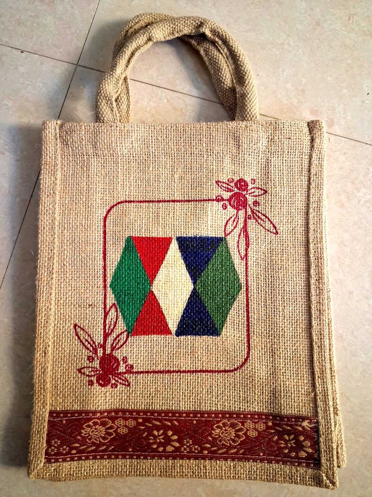 Hand-painted Jute Lunch/Shopping Bag