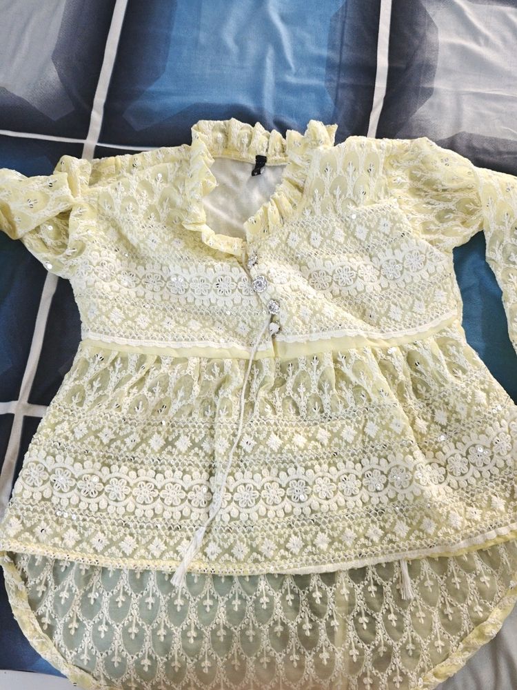 Yellow Colour Net Cotton Top