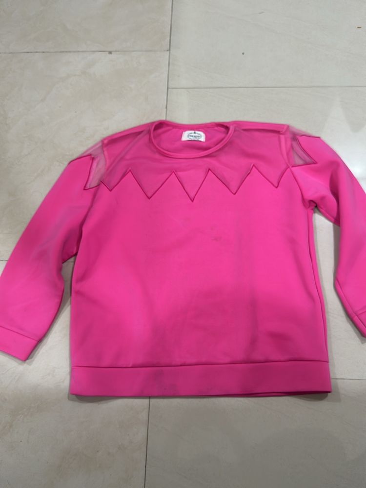 Chic Bright Pink Top with Net Neck Design