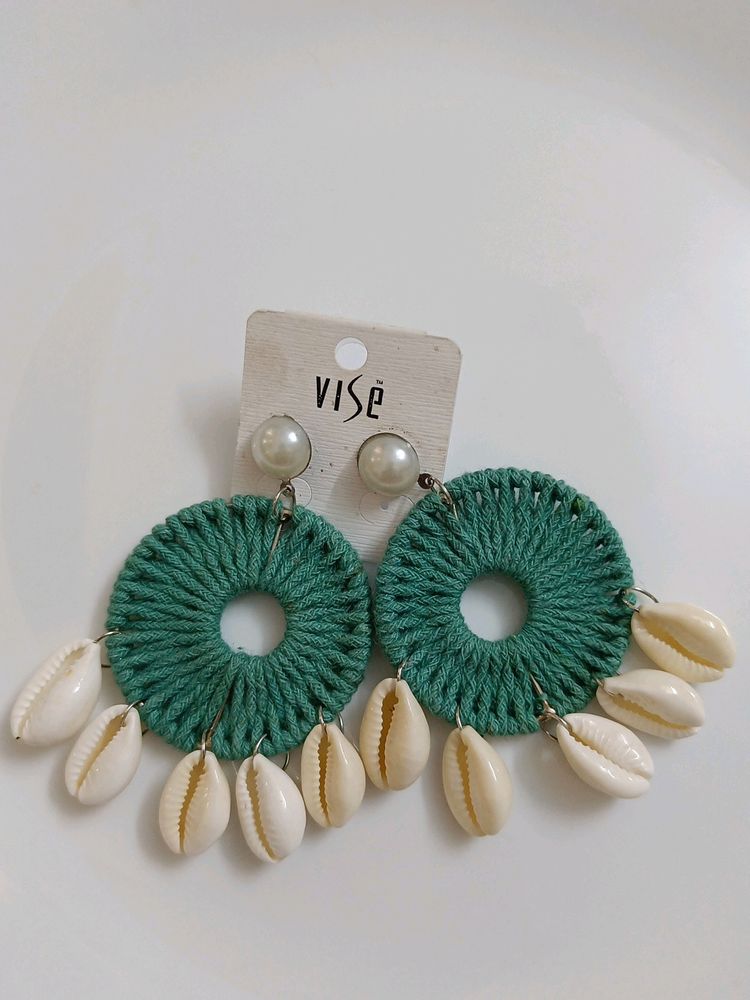 Green Boho Shell Earrings