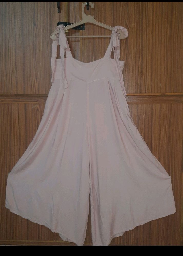 Coquette Tie-up Pale Pink Jumpsuit With Pockets