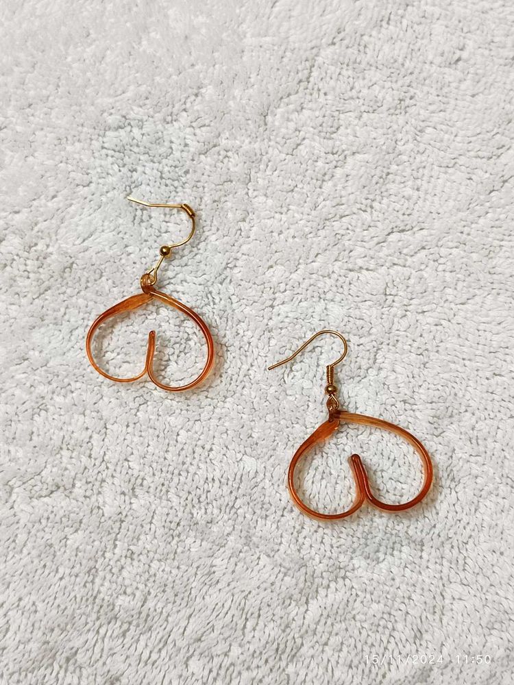 Hand Made Glass Earrings Heart Shaped,Orange 🧡