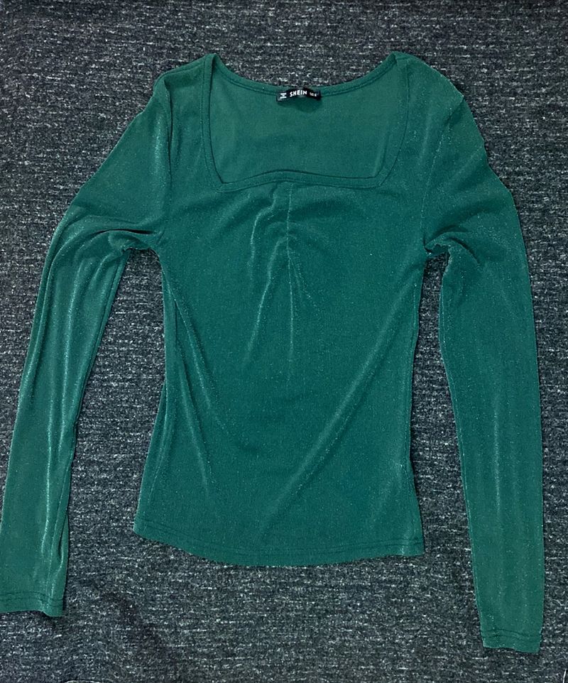 Square Neck Glittery Green Top (NEW)