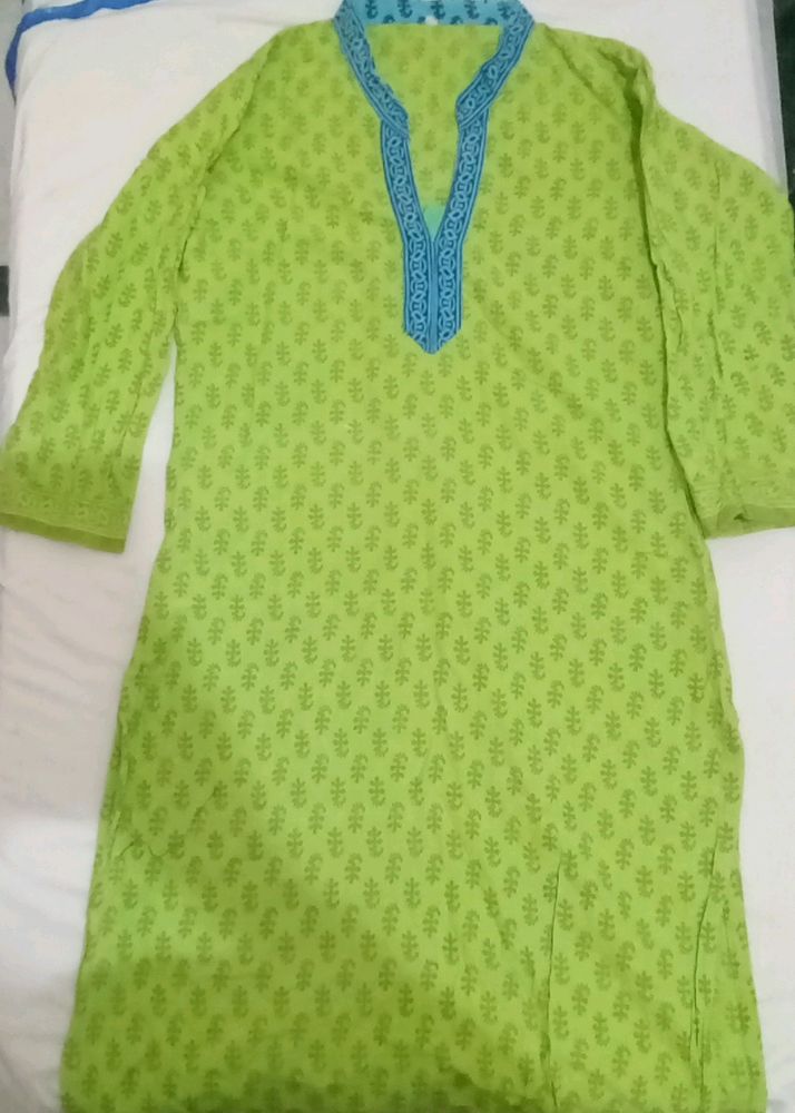 Green Kurta With Ban Collar