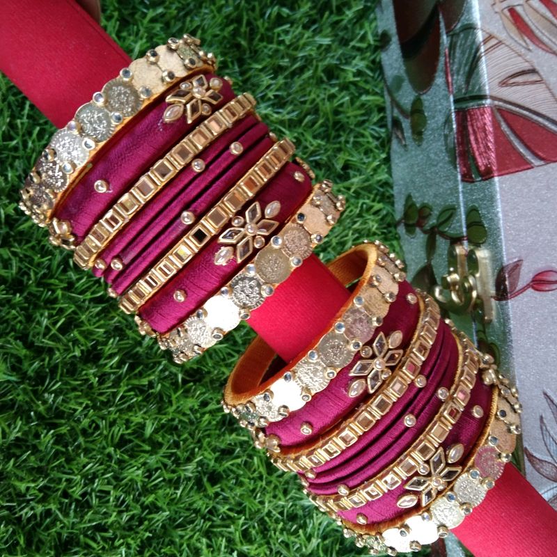 Handcrafted Silk Thread Kundan Stones Bangles