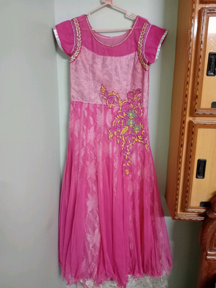 Pink Colour Gown With Dupatta And Bottom.