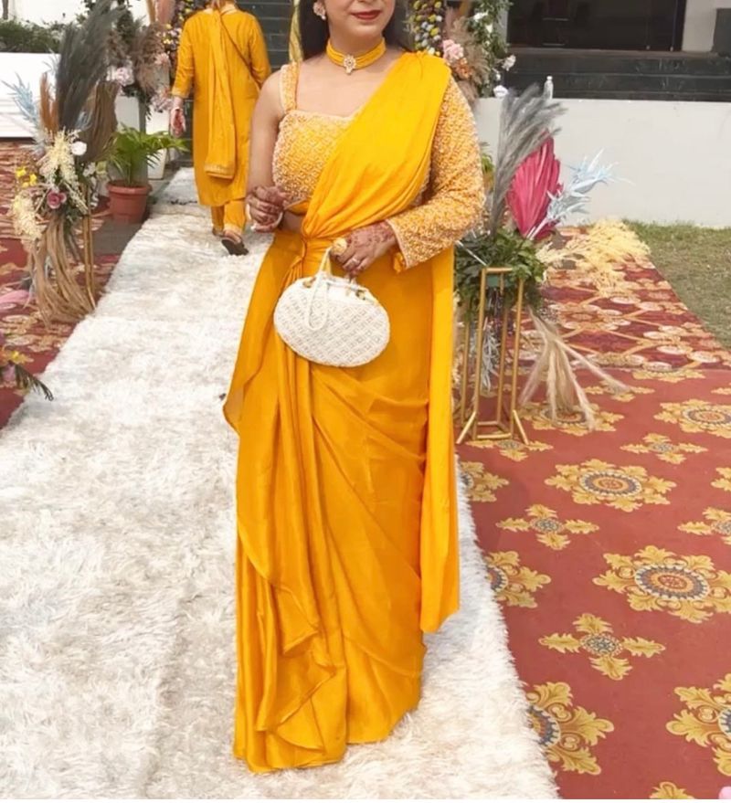 This Predraped Saree With Designer Blouse