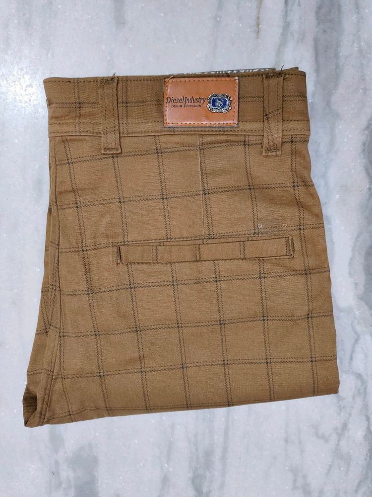 Mens Checked Chinos Khaki Size -28