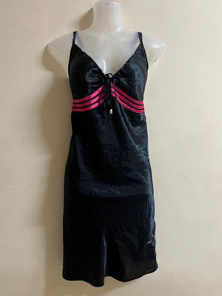 Korean Silk Sexy Black One Piece