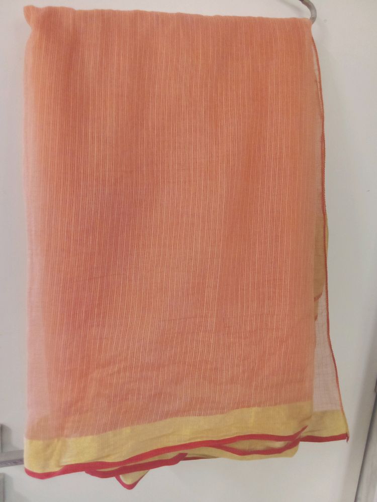 Peach Colour Saree with Broad Golden Border