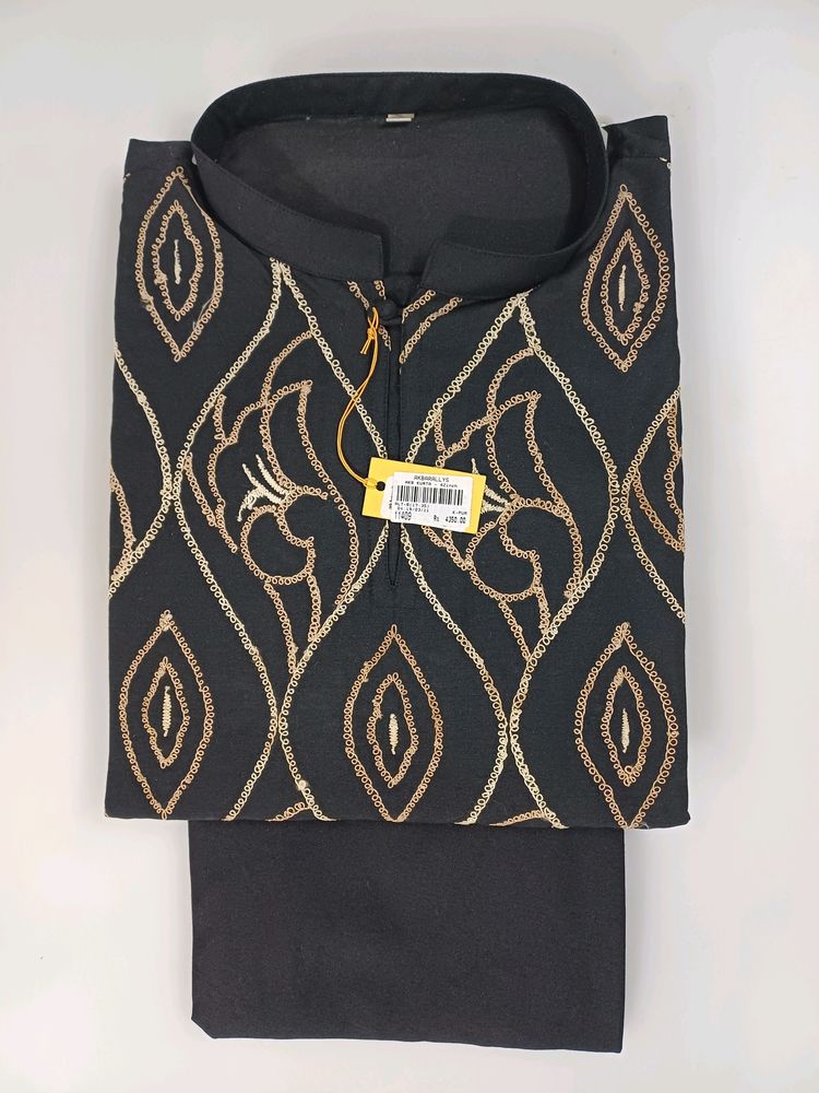 Silk Kurta Chudidar Set (Black Pattern)