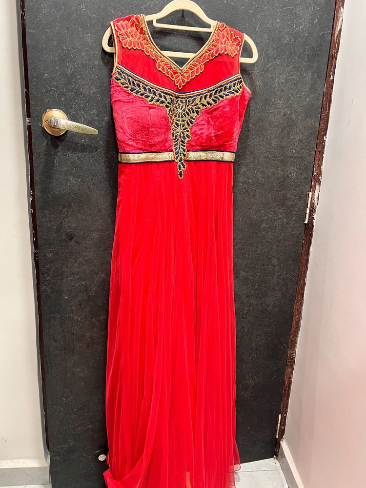 Rose Red Anarkali Set