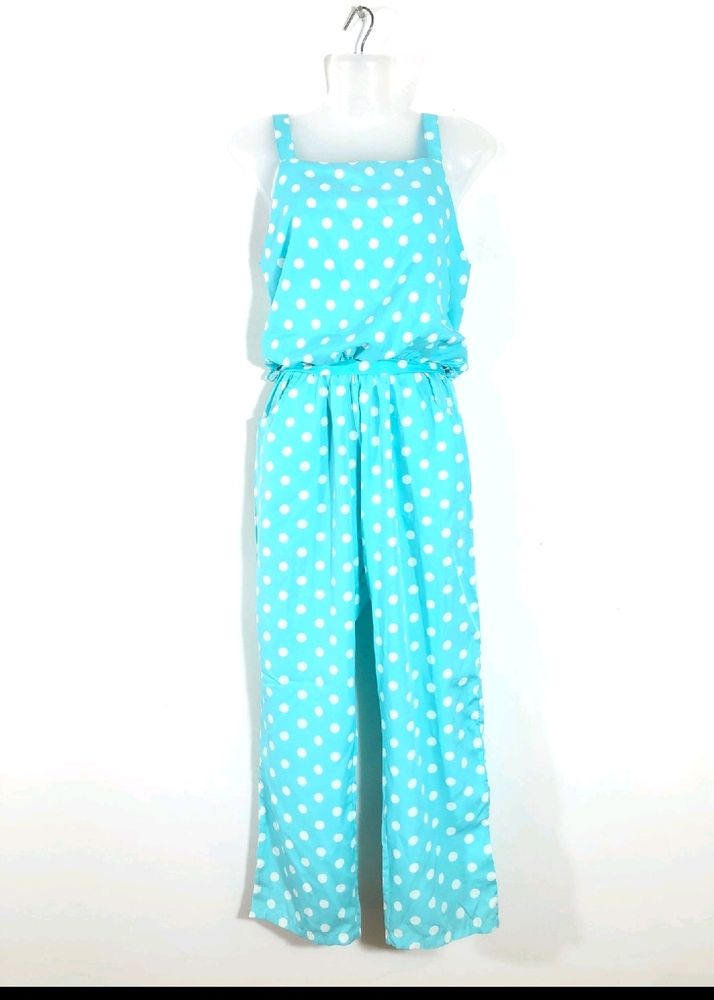 BLUE & WHITE POLKA DOTS JUMPSUITS