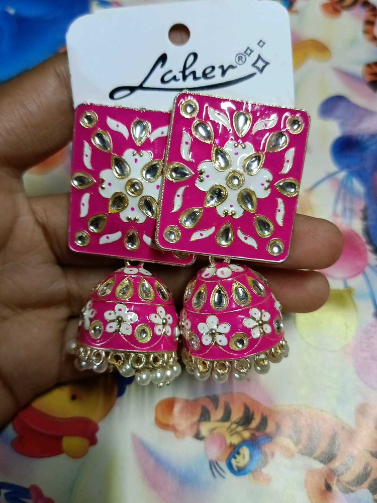 Pink Colour Jhumka