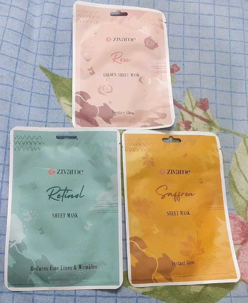 Zivame Sheet Mask Rose Saffron & Retinol Pack Of 3