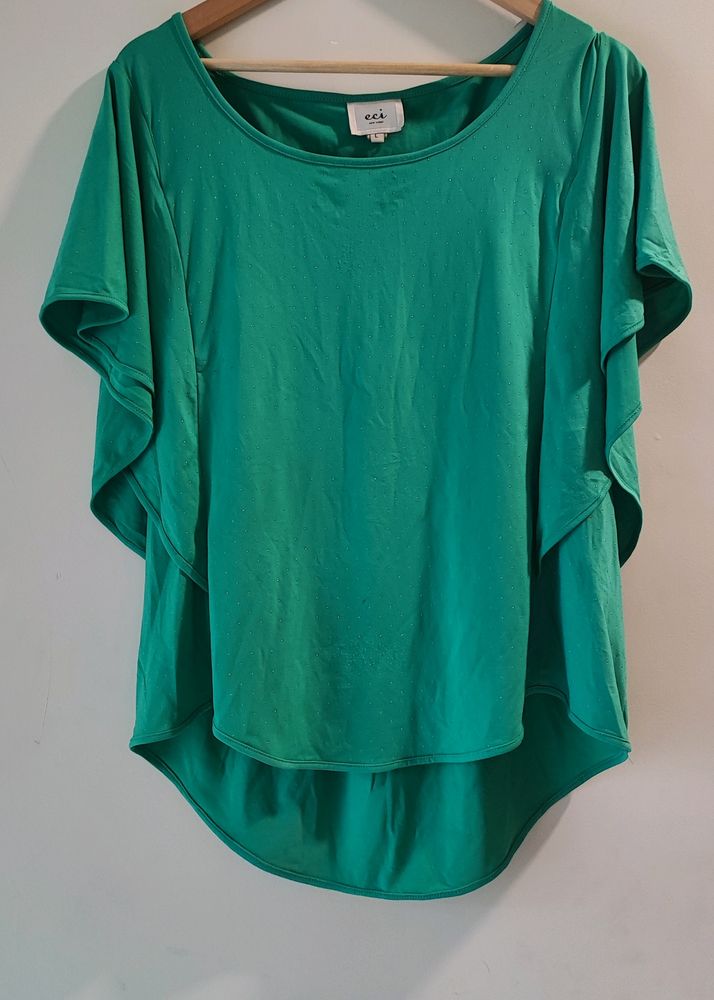 Sea Green Feather Sleeve Top XL