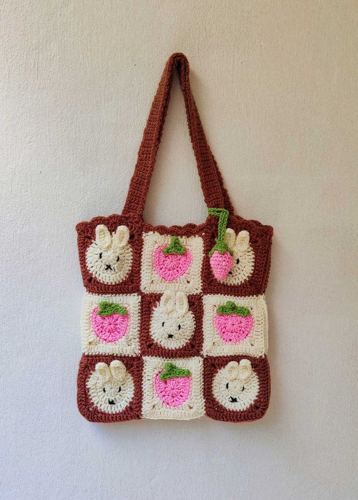 Crochet Miffy-Strawberry 🍓 Tote Bag