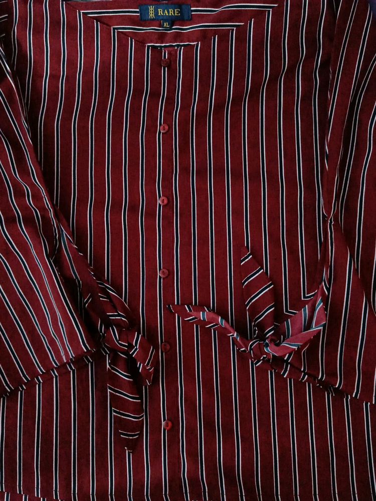 Boat Neck Maroon Striped Designer Top