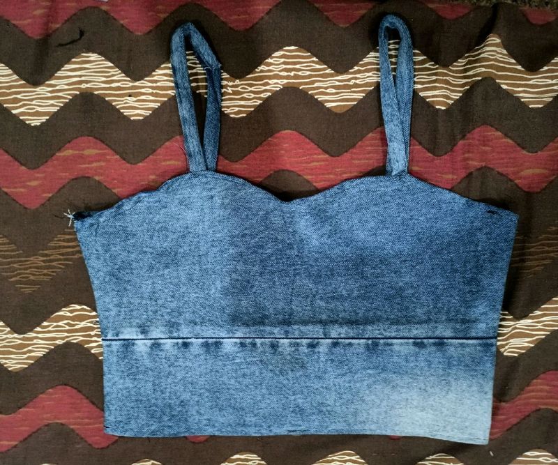 Denim Fitted Crop Top