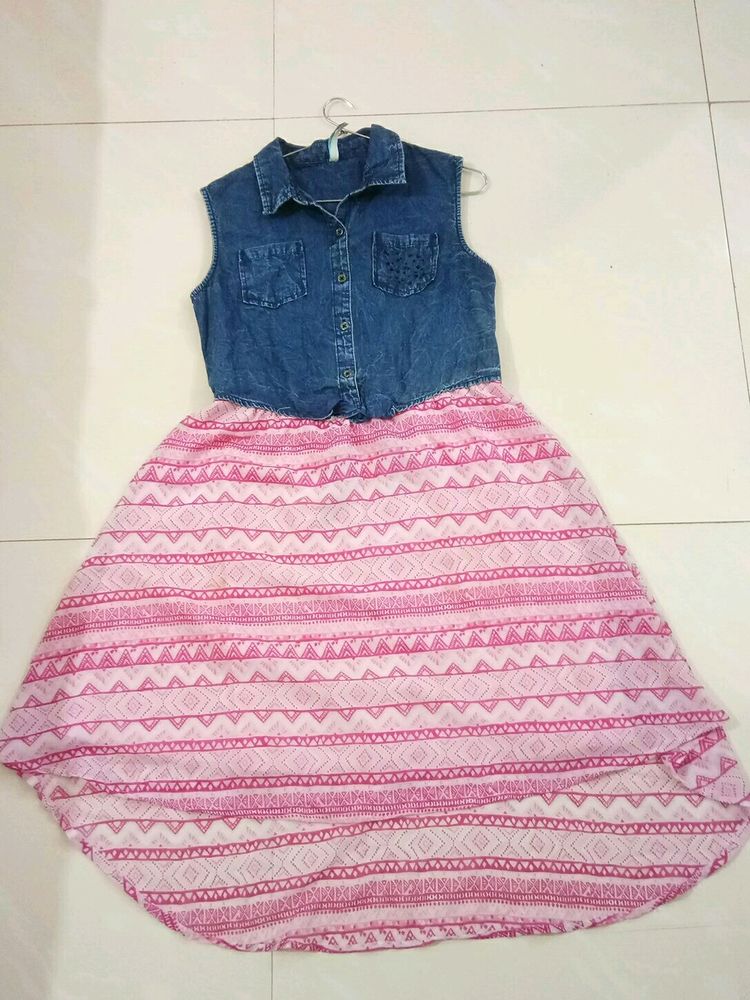 Pink And blue Casual Wear Dress