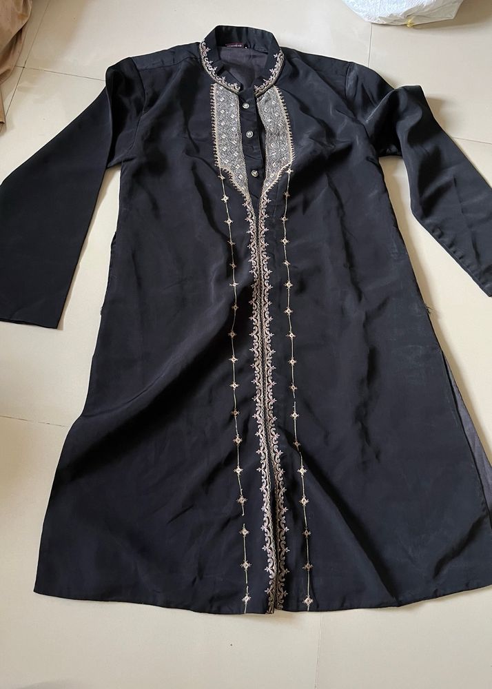 Men Black Designer Silk Kurta