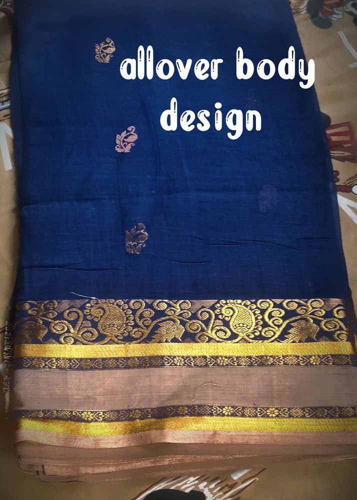 a blue pure cotton hand work saree