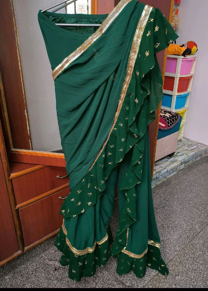 Readymade Green Saree Without Blouse