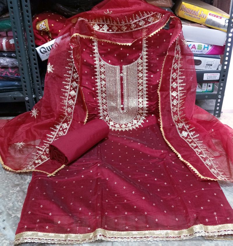 Unstitched Chanderi Suit